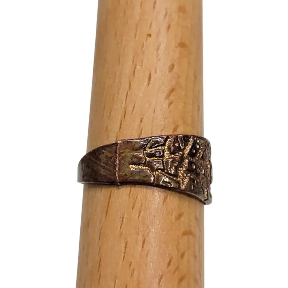 Vintage Brutalist Copper Bronze Ring Band Textured Modernist Studio Size 8